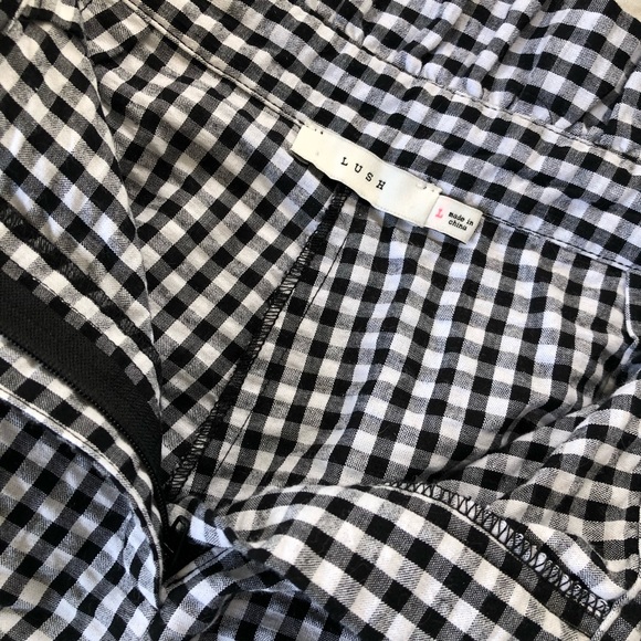 LUSH Black and White Gingham Pants, High-Waist (with ruffle), Size L, NWOT - Picture 2 of 8